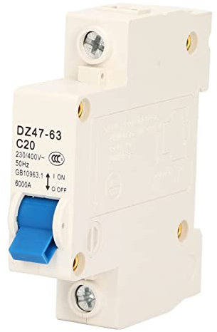 Jenngaoo DZ47-63 C20 Interruttore Automatico a 1 Polo in Miniatura, Interruttore Automatico per Montaggio su Guida DIN 1P 230V/400V 20A MCB per Sistema di Distribuzione Illuminazione