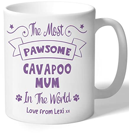 Dog Lovers Collection Cavapoo Mum Mug Personalised- Pawsome - Cavapoo Gifts (Lilac Print)