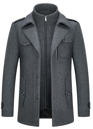 KUDORO Manteau Homme en Laine Chaud Hiver Trench Coat Mi-Long Classique