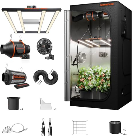 Spider Farmer Grow Tent Kit Complete 3x3x6ft G3000 Bar Style LED Grow Light Full Spectrum Ventilation System 36x36x70 1680D Canvas Tent 4 Inline Fan Carbon Filter & 6'' Clip Fan with RJ12 Port