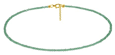 ELEDORO echter Onyx Grün Edelstein 3mm Glitzer Halskette Collier Karabiner Silber 925 vergoldet 48cm lang