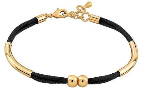 VIORET Bracelet Femme- Bracelet Tissu, Bracelet Corde, Bracelet porte Bonheur Femme, Bracelet Doré, Bracelet Fil (Mesure à 15,5 cm, 16,5 cm et 17,5 cm. Boules de 5 à 6 mm) (Noir, Plaqué or)