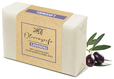 NELUHA Olivenölseife LAVENDEL mit Mandelöl natürliche Seife ohne Zusatzstoffe für Haut, Haar und Rasur, Duschseife pflegend für alle Hauttypen, Ohne Allergene, Plastikfrei olivenseife