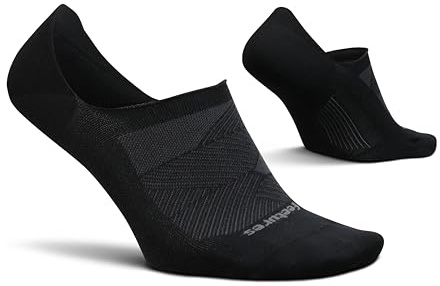 Feetures Elite Invisible Socks - Anti-Slip Sport Sock Liner with Targeted Compression - Black, L (1 Pair)