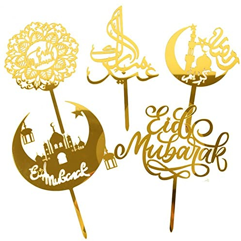 Eid Mubarak Cake Toppers Golden Acrylmondkuchen -Topper Für Das Islamische Muslimische Festival Kareem Ramadan Cupcake Dekorationen Lieferungen