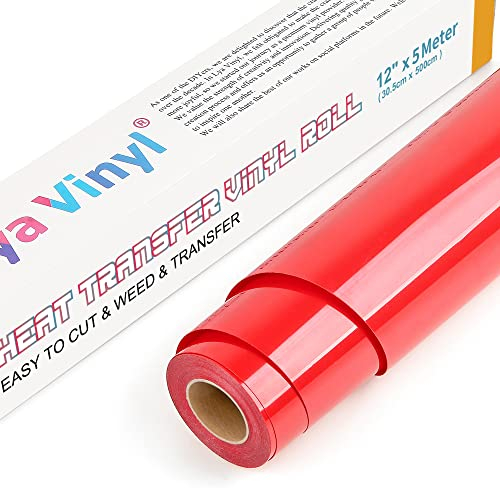 Lya Vinyl Rot Plotterfolie Textil 30.5cm × 5m Flexfolie Plotter Textil für Cricut und Silhouette Cameo, Verwendet in Textilien Transferfolie zum Aufbügeln für DIY T-Shirt, Stoffe (Rot)