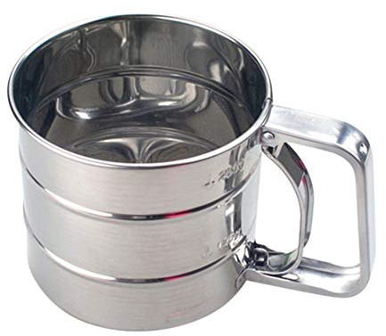 Tamiz de Harina, Coctelera de Polvo de Doble Capa de Acero Inoxidable con Diseño de Prensa Manual Herramientas para Hornear Accesorios Great Sifters Colador Tamiz Taza