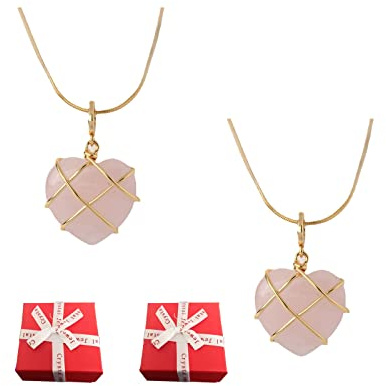 lesulety 2 Halskette Damen Mit Herzanhänger Rosenquarz Kette Freundschaftskette Für 2 Mädchen Kette Mit Opal Anhänger Halsketten Für Frauen Necklace Women geschenk 12 jahre mädchen,A