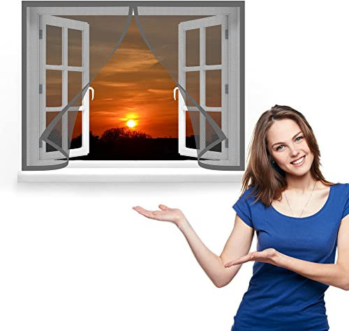 Fliegengitter Fenster 160 x 160 cm, Insektenschutz Selbstklebendes Fliegengitter für Fenster, Kinderleichte Montage für Windows/Wohnzimmer Fenstern, Grau