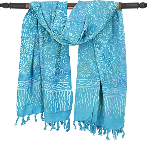 GURU SHOP Bali Batik Sarongkleid, Wickelrock, Sarong, Strand Tuch mit Sarongschnalle - Design 4/türkisblau, Herren/Damen, Synthetisch, 160x100 cm