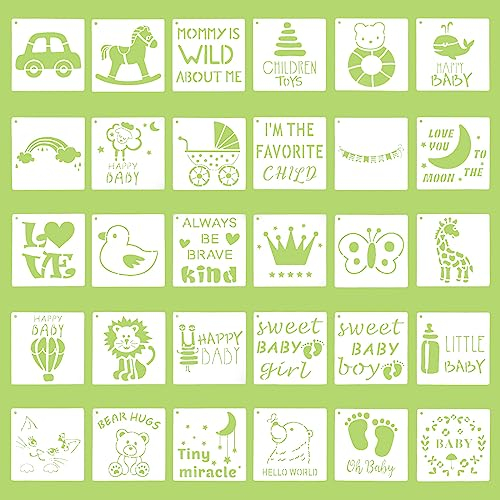 30 Stück Schablonen Baby, Schablonen Babyparty Baby Schablonen zum Malen Schablonen für Stoffmalerei Baby Schablonen zum Malen für Onesies, Lätzchen, Hemden, Schuhe, Dekorationen