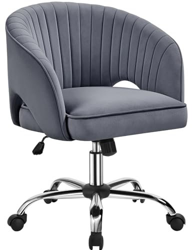 Yaheetech Poltroncina/Sedia da Ufficio Scrivania Ergonomica in Velluto Imbottita a Rotelle Girevole Reclinabile Altezza Regolabile Grigio Scuro