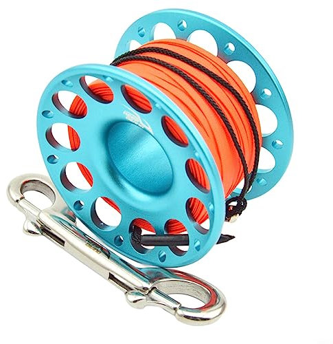 Bobine de ligne de plongée de qualité supérieure de 30 m fabriquée en alliage d'aluminium de qualité supérieure livrée avec des crochets doubles pratiques Bleu