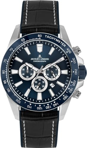 JACQUES LEMANS Herren-Chronograph Liverpool Schwarz/Blau 1-2140B