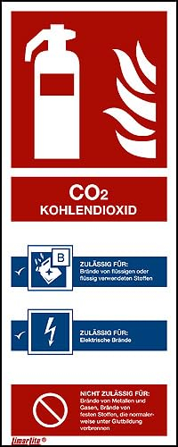 Brandschutzzeichen Feuerlöscher CO2 Kohlendioxid Aluminium (0,5 mm), 80 x 200 x 0,5 mm, langnachleuchtend, 55/8 mcd