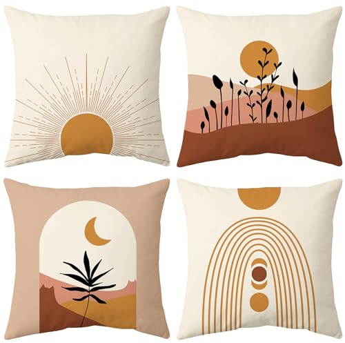 Bestash Kissenbezug 45x45 4er Set Kissenbezüge Samtkissen Kissenbezug Modern Zierkissen Sofakissen Dekokissen für Wohnzimmer Sofa Schlafzimmer(Tag und Nacht)