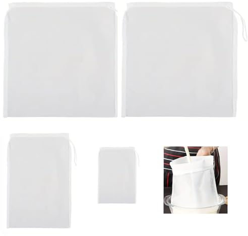 Firavggu 4 Sacchetti Filtro Brew Bag Nylon 120 microsacchetti pressa Filtro a Luppolo 4 Dimensioni Birra Brewbag Riutilizzabile Bianco Sacchetto Filtro Filtro Filtro Vino per Frutta Vino Succo di