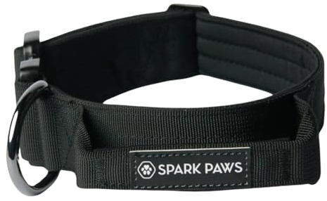 Spark Paws Taktisches Hundehalsband – Robuste, Premium-Qualität, Dick und Langlebig für Große und Mittelgroße Hunde - Black - L: 36-68kg [5cm]
