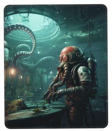 Cooles Mauspad mit Oktopus-Taucher-Druck, mit genähten Kanten, wasserdicht, Laptop-Mauspad, rutschfeste Gummiunterseite, Gaming-Mauspad für Zuhause, Büro, Reisen