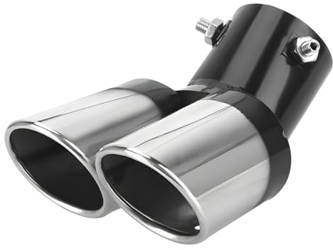 CGEAMDY Universal Tubo Silenciador Escape, Tubo Escape Coche, Acero Inoxidable Tubo Extremo Cola Automóviles, Escape Salida Doble Curva, para Automóvil Vehículo Camiones Yate Duradero(Negro)
