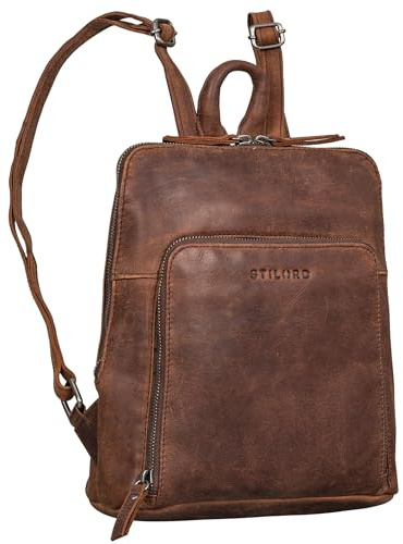 STILORD Sally Vintage Rucksack Damen Leder Klein 10,1 Zoll Tablet Tagesrucksack Echtleder Kleiner Damenrucksack City Daypack Mini Kompakt Farbe:eichen - braun