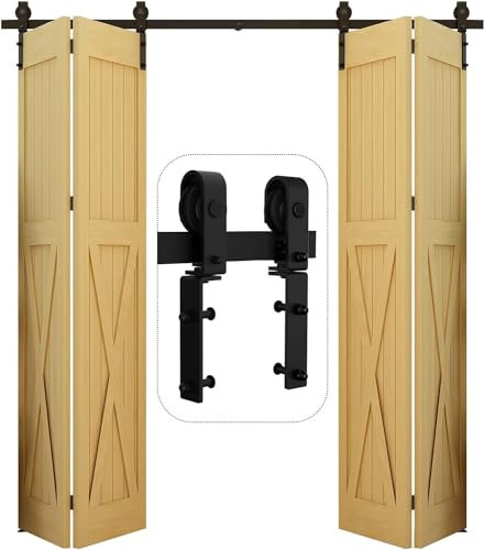 WOLFBIRD Plegables 2.44M/7FT Herraje para Puerta Corredera Kit de Accesorios para Doble Plegable Puertas Correderas para aberturas de puerta de 200-220cm
