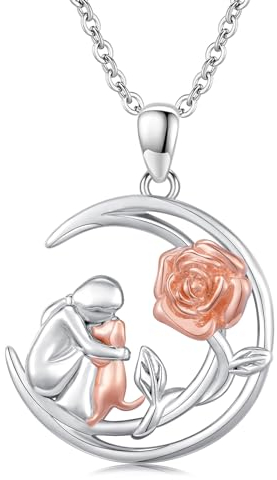 CHENGHONG Kette Damen Hund 925 Silber Rosenblumen Hund Anhänger Halskette Hundepfote Schmuck für Hundeliebhaber Mädchen…