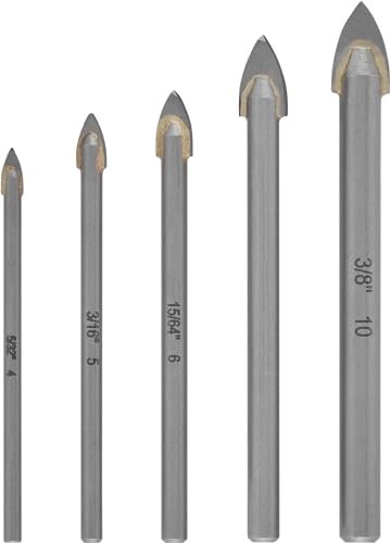 kwb Hartmetall-Glasbohrer Set, 5-tlg. (Hartmetallplatte, Zentrierspitze, Ø 4/5/6/8/10 mm, niedrige Drehzahl, Schneidöl, Rundschaft)