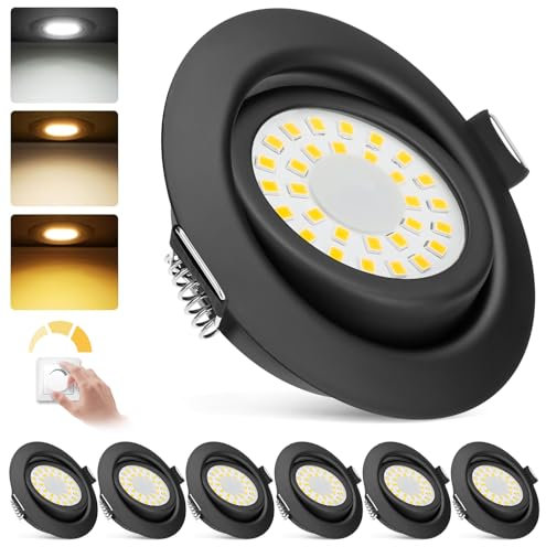 zexhy LED Einbaustrahler Dimmbar LED Spots 230v 5W Schwenkbar Bad Einbauleuchten IP44 Deckenspots Warmweiß 3000K Neutralweiß 4000K Kaltweiß 6000K für Wohnzimmer,Badezimmer,Küche 6er Set Schwarz-Matt