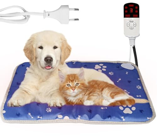 GOMETY Haustier Heizkissen mit Timer, 45X70 cm Neue Wasserdicht Konstante Temperatur Einstellbare Elektrische Wärmematte mit Digitale Temperaturanzeige für Neugeborene und Ältere Tiere