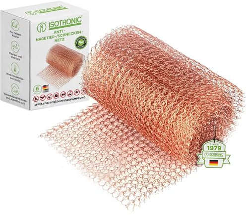 ISOTRONIC Schneckennetz Kupfer zum Schutz vor Schnecken in Beeten & Hochbeeten | Mäuseabwehr flexibel einsetzbar – umweltschonend & tierfreundlich | 6 Halterungen (Kupfernetz 6 Meter)