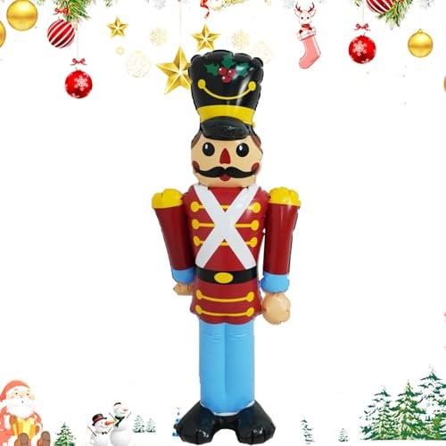 107CM Christmas Inflatable Decorations Christmas Gnome Nutcracker Soldier Gingerbread Man Christmas Soldier Decoration with Ground Nails for Indoor Outdoor Xmas Lawn Yard Decorations (Nutcracker)