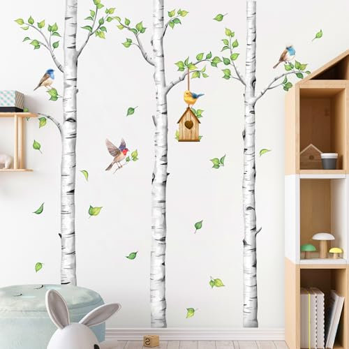 Decvictor Wandtattoo Birke Baum Weiße realistische Baum Wandsticker Kinderzimmer Babyzimmer Jungenzimmer Mädchenzimmer Wanddeko (H: 171cm)