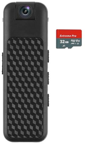 Ieron Infrarot-Nachtsichtkamera mit 32 GB TF-Karte, Mini-1080P-FHD-Körperkameras mit Video, 180 ° drehbares Objektiv, Loop-Speicher, am Körper getragene Kamera für Meetings