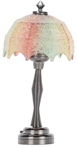 Mini-Puppenhaus-Stehlampe, Miniatur-LED-Licht, Möbelzubehör, Dekor, Puppenhaus-Farbpartikel-Lampenschirm Im Maßstab 1:12, Batteriebetrieben
