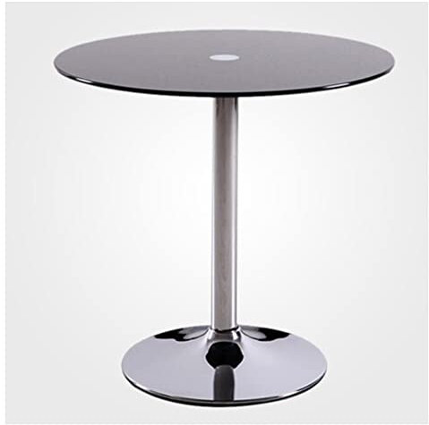 Moderna mesa de comedor redonda con pedestal de cristal de 80 cm, mesa de cocina contemporánea para 2 y 4 plazas con base cromada