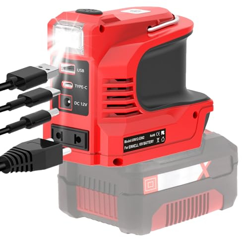 TPDL 220W Wechselrichter Konverter für Einhell 18V PCX Akku，DC 18V auf 220V~230V AC Spannungswandler Konverter mit USB & Type-C, LED-Arbeitslicht Sinus Sine Wave Stromwandler für Einhell Akku