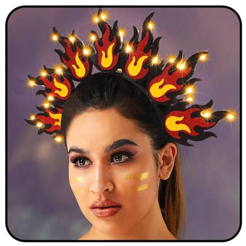 Zoestar Leuchtendes Feuer-Stirnband, LED, rote Flamme, Stirnbänder, leuchtende Feuer, Kopfschmuck, Karneval, Festival, Kostüm, Kopfbedeckung, Haarschmuck für Damen