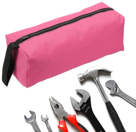sourcing map Zipper Utility Tool Bag 11.8x4x4 Inch Multi-purpose Oxford Cloth Tote Tool Pouch Small Organize Bags for Storage Electrician Screwdrivers, Pink