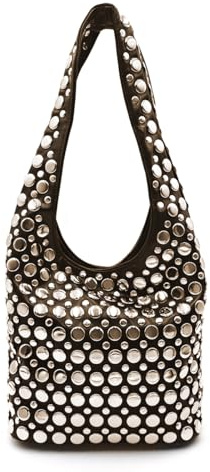 Qiannaura Y2K Hobo Schultertasche Punk Nieten Top Griff Tasche für Frauen Tote Handtasche Herbst Trend Geldbörse