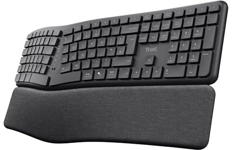 Trust Arvia Silent Wireless Ergonomic Keyboard UK QWERTY Layout Bluetooth + 2.4GHz, Multidevice Split Keyboard with Comfortable Palm Rest, Multimedia Keys, Home Office PC Computer Laptop Mac, Black