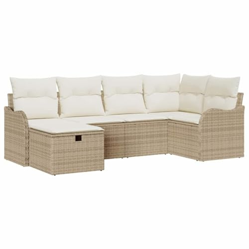 vidaXL Modulares Outdoor-Sofa-Set mit Kissen in Beige aus wetterfestem Poly-Rattan – Ideal für Essbereiche, Patios, Garten und Terrasse. Geflochtene Lounge für Al Fresco.