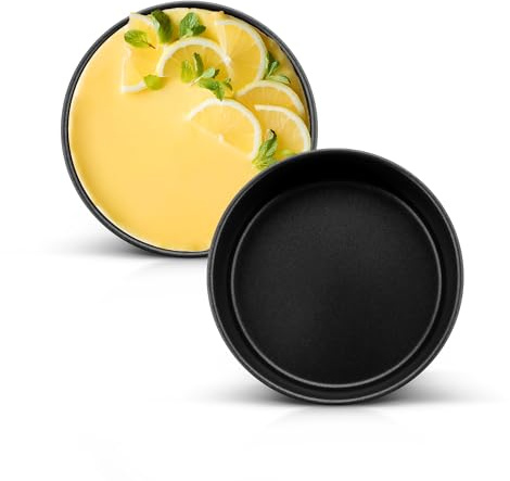 Joyfair 5 Inch Round Cake Tin Set of 2, Nonstick Stainless Steel Round Cake Mould Pan Ideal for Baking Roasting Serving at Birthday Wedding Christmas, Non-Toxic & Rust Resistant (14 X 5cm, Black)