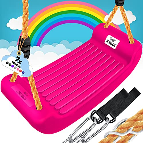 KIDIZ® Schaukel Garten Kinderschaukel Outdoor & Indoor Schaukelsitz | Schaukelbrett Set inkl. Zubehör | Brettschaukel für Kinder zum Schaukeln aus Kunststoff | höhenverstellbar & rutschfest, Pink