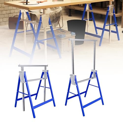 YRHome Höhenverstellbarer Arbeitsbock 2er Set, Stahl Klappbare Unterstellböcke, Tragkraft 150 kg pro Bock, 7 Stufen Verstellung 80-130 cm, Robuste böcke als Gerüstbock für Werkstatt & Baustelle