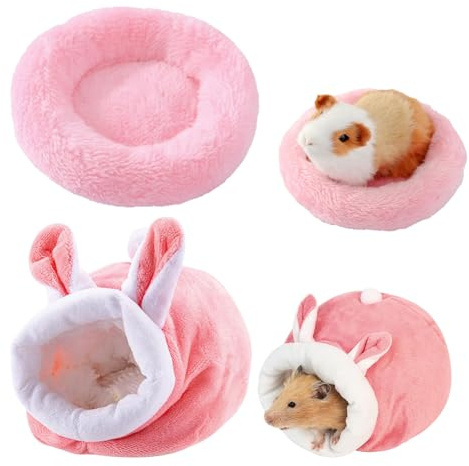 BSITSSS 2 Stück Meerschweinchen Bett, Rosa Kuschelhöhle Meerschweinchen Bezaubernd, Hamster Bett Einfarbig, Kleintierbett, Warm Halten MeerschweinchenZubehoer für Zwergkaninchen, Chinchilla, Lgel