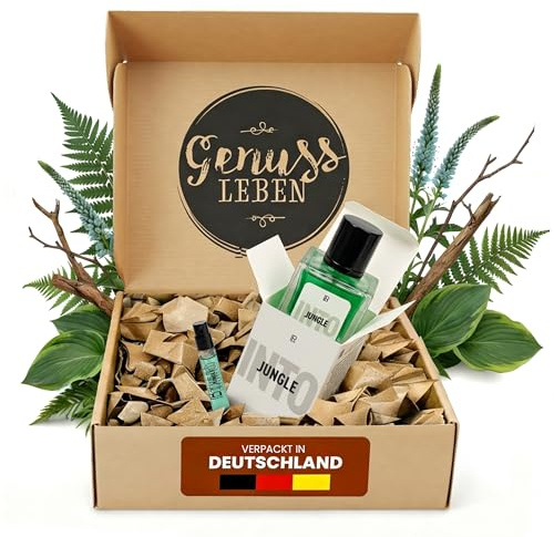 Genussleben® Duft Box – Eau de Parfum INTO Jungle Man 50ml – Herren Parfüm mit Duftprobe – Geschenkbox für Männer – Frischer maskuliner Duft