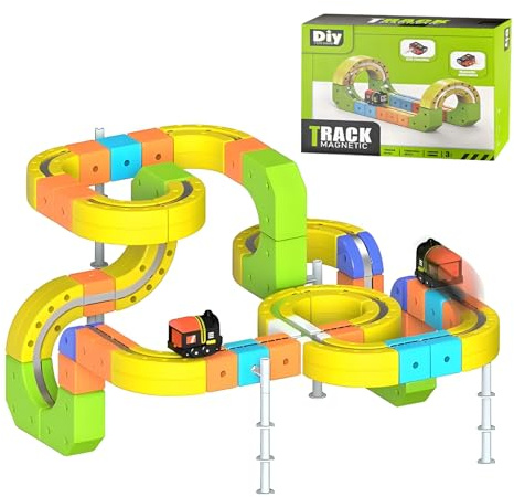 Vulaop Clickrail Electric Train Set Flexible Race Track, Elektrische Eisenbahn mit Stunt-Schienen, 360° Loopings & Brücken – Kreatives Magnet-Zug Set für Kinder, Förderung Motorik & Fantasie (167PCS)
