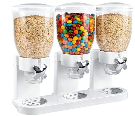 Dispenser di cereali da banco 2L, contenitore ermetico per l'organizzazione della dispensa, set di dispenser per cereali con contenitori ermetici per cereali, riso, semi, dolci (Triplo 6L Bianco)