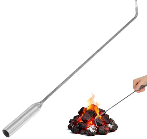 Feuerstellen Schürhaken aus Metall, 1 Stück, Langer Griff für Sichere Hitze | Eisen, Abnehmbar, Glatte Oberfläche, Silber, für Bbq Briketts, Campingkocher, Kaminhaken, Feuerstelle